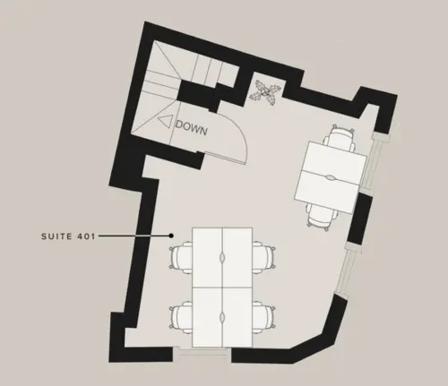 Floor plan of full time office workspace in 42 Tavistock Street