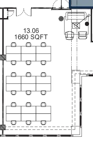 Floor plan of full time office workspace in Sierra Quebec Bravo 