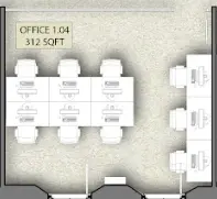 Floor plan of full time office workspace in Riley Studios