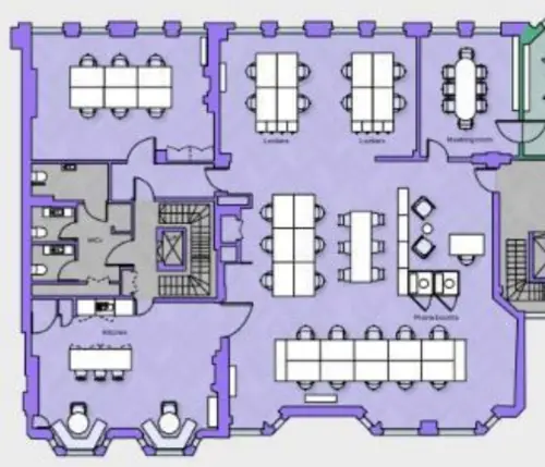 Floor plan of full time office workspace in 170 Piccadilly