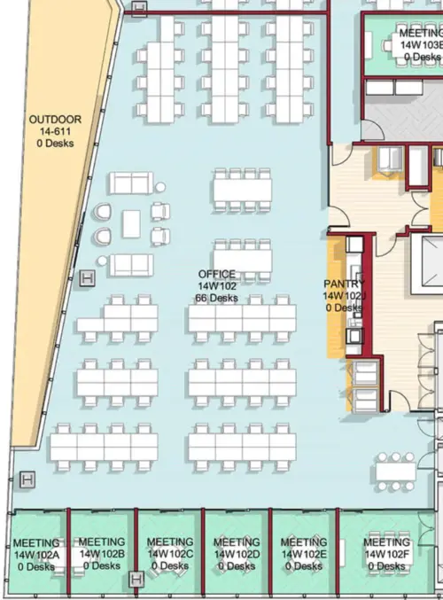 Floor plan of full time office workspace in 10 York Road