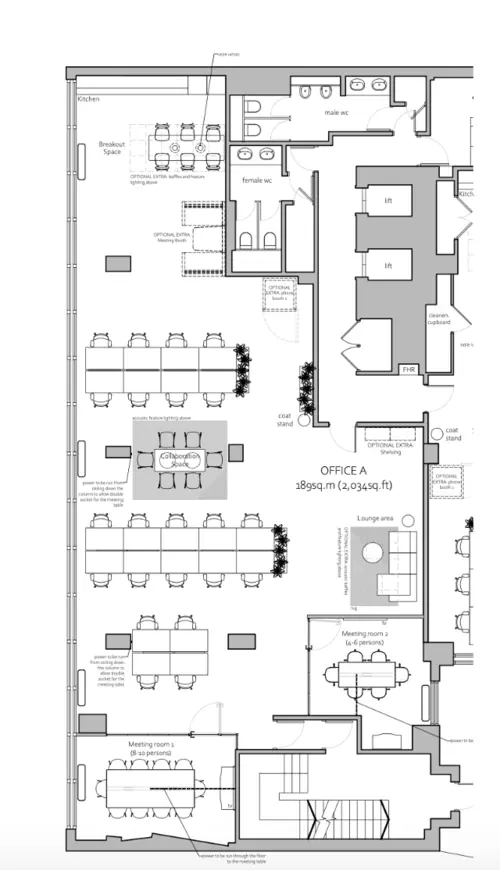 Floor plan of full time office workspace in Red Lion Studios