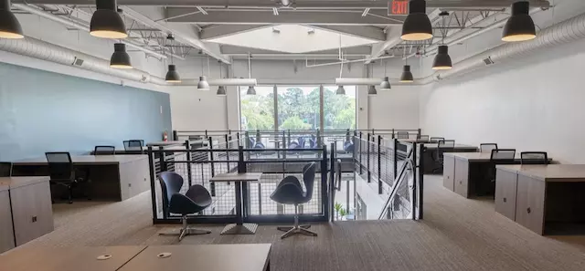 The upstairs coworking area at Lionshare Cowork