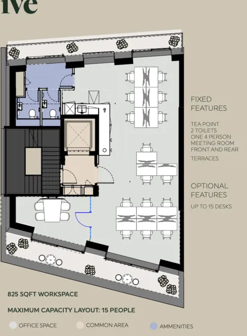 Floor plan of full time office workspace in 82 Clerkenwell Road