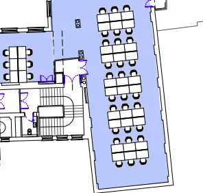 Floor plan of full time office workspace in Walworth Town Hall.