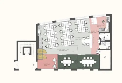 Floor plan of full time office workspace in Percy House