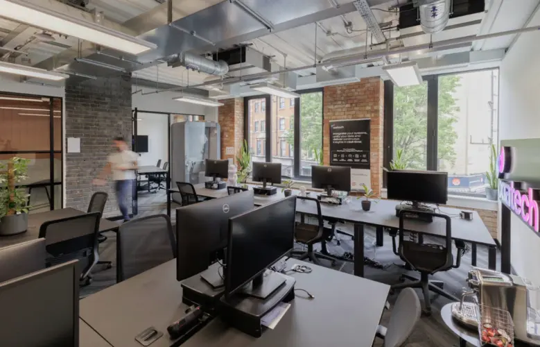 An office with natural light.