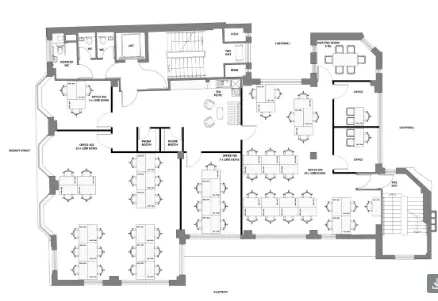 Floor plan of full time office workspace in Margaret Street 
