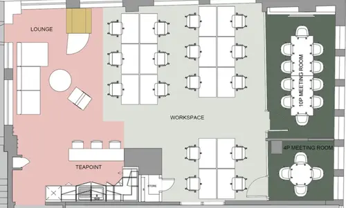 Floor plan of full time office workspace in Knotel 23 Great Titchfield St