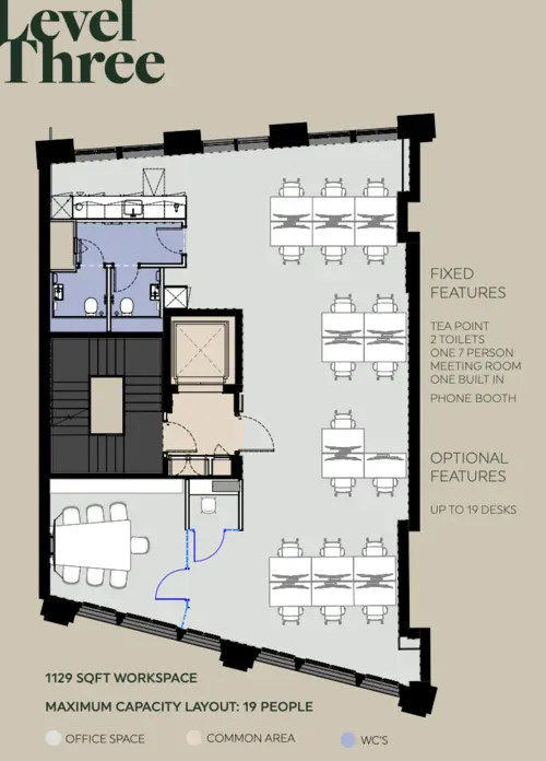 Floor plan of full time office workspace in 82 Clerkenwell Road