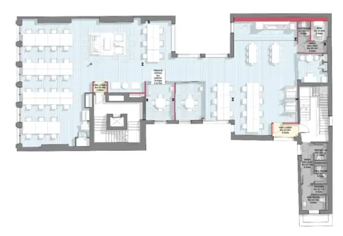 Floor plan of full time office workspace in 26 Hatton Garden