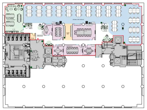 Floor plan of full time office workspace in The Artesian Building