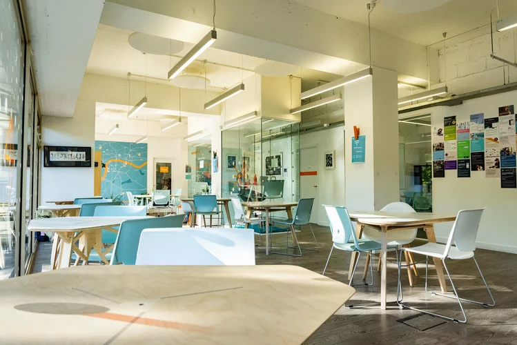 Coworking area and breakout space in Health Foundry