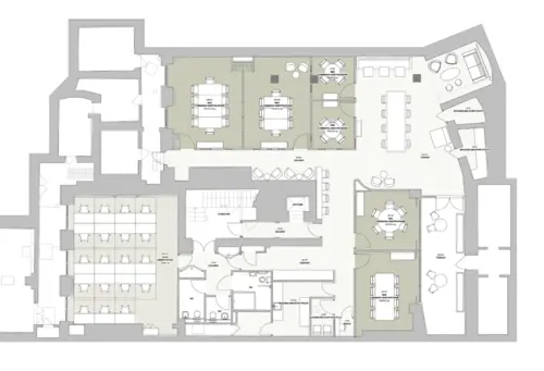 Floor plan of full time office workspace in FORA 7 Stratford Place