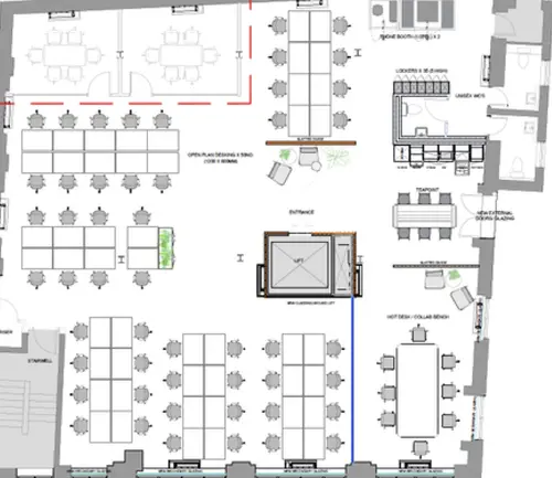 Floor plan of full time office workspace in Venaglass Embassy Tea House