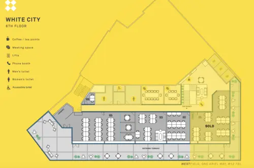 Floor plan of full time office workspace in Venture X White City 