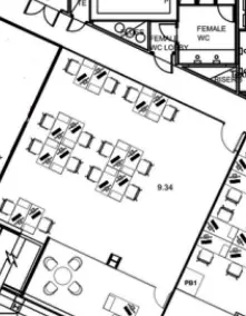 Floor plan of full time office workspace in Industrious 30 Crown Place