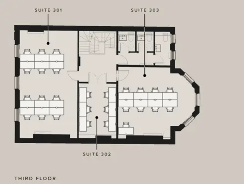 Floor plan of full time office workspace in 2 Bloomsbury Place