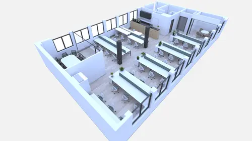 Floor plan of full time office workspace in Phoenix house