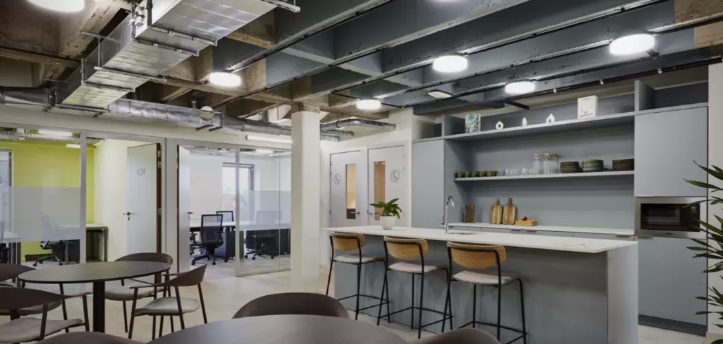 An office with a breakout space.