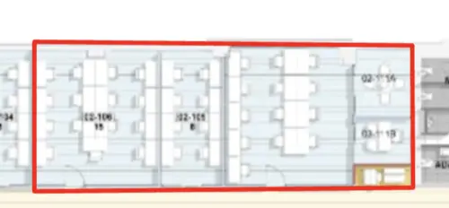 Floor plan of full time office workspace in Wework 1 Mark Square