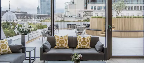 Breakout space looking out onto the roof terrace at Argyll 1 King William Street | Available to book on demand through Tally Market 