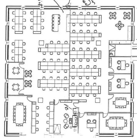 Floor plan of full time office workspace in 91 Waterloo Road
