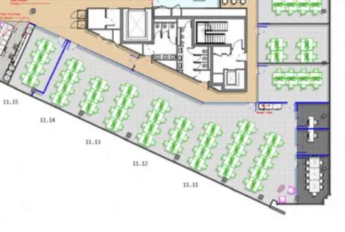 Floor plan of full time office workspace in Industrious 30 Crown Place
