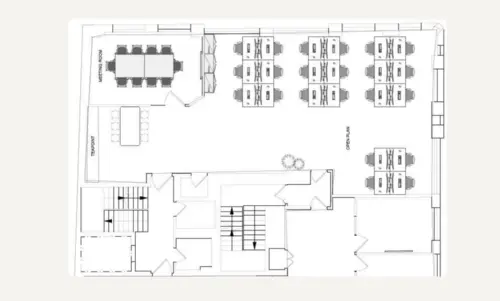 Floor plan of full time office workspace in Workplace+ 1 Norton Folgate
