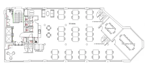 Floor plan of full time office workspace in Porters Place