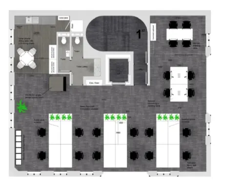 Floor plan of full time office workspace in 34 36 Grays Inn Road