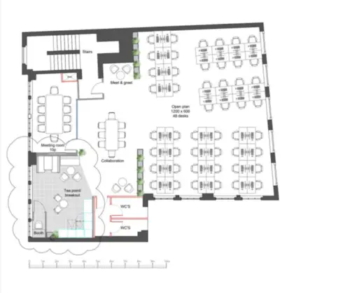 Floor plan of full time office workspace in Ironmonger Row