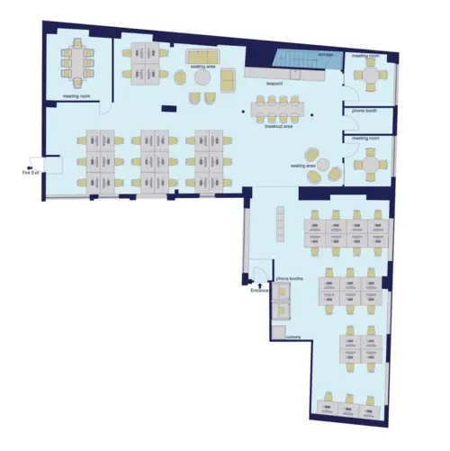 Floor plan of full time office workspace in 9 Curtain Road