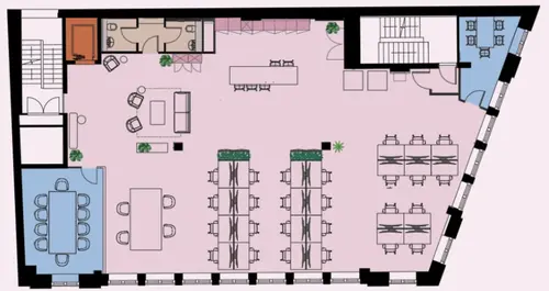 Floor plan of full time office workspace in The Corner Building