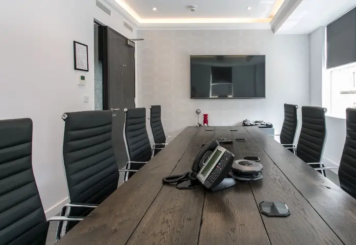 An office with meeting rooms.