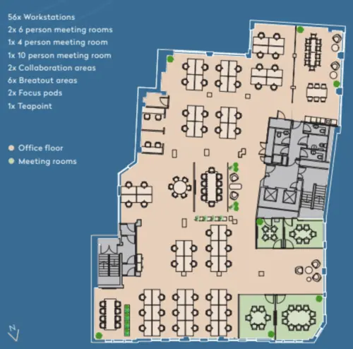 Floor plan of full time office workspace in Base 100 Cannon Street