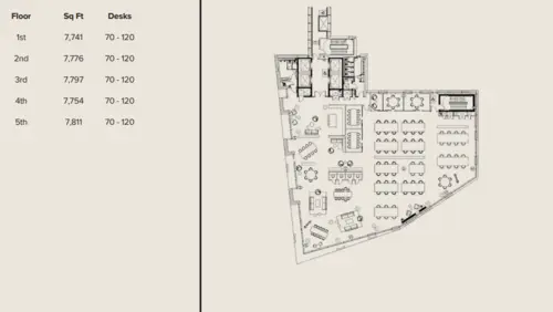 Floor plan of full time office workspace in 22 Sea Containers