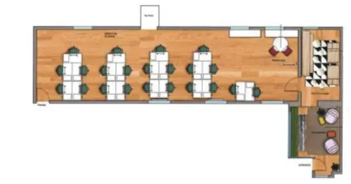 Floor plan of full time office workspace in Workplace+ 19-21 Hatton Garden