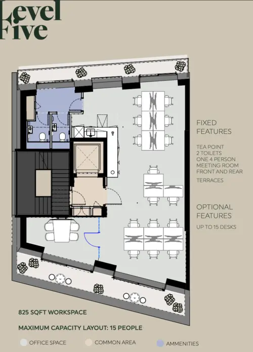 Floor plan of full time office workspace in 82 Clerkenwell Road
