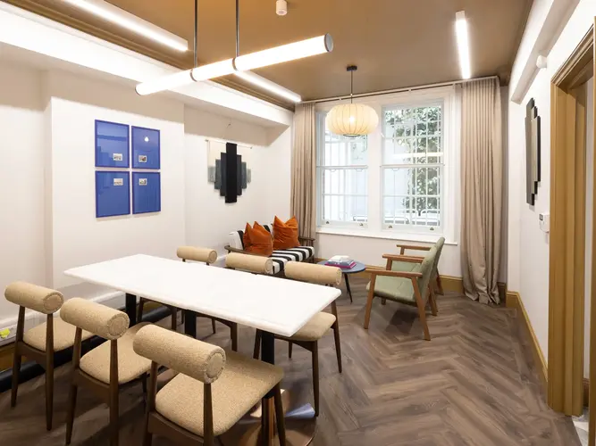 An office with natural light.