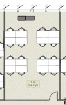 Floor plan of full time office workspace in Studio Y