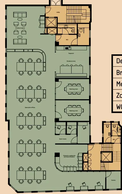Floor plan of full time office workspace in Rx 12 Little Portland Street