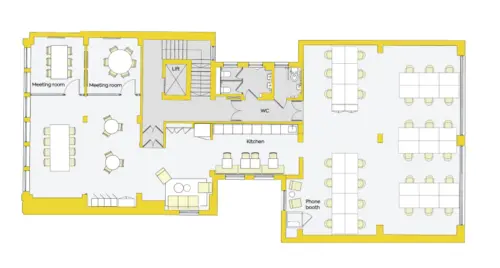 Floor plan of full time office workspace in Alfred Place