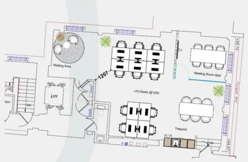 Floor plan of full time office workspace in 14 Austin Friars