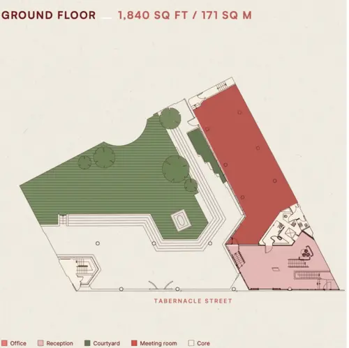 Floor plan of full time office workspace in 39 Tabernacle Street