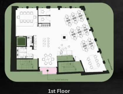 Floor plan of full time office workspace in Paxton House