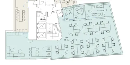 Floor plan of full time office workspace in Unity Waterloo