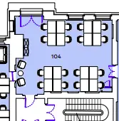 Floor plan of full time office workspace in Walworth Town Hall.