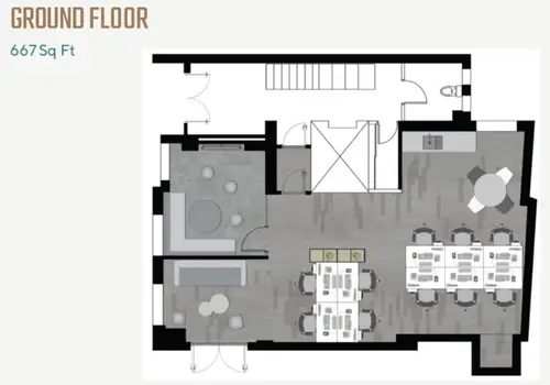 Floor plan of full time office workspace in Adler House
