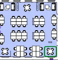 Floor plan of full time office workspace in Walworth Town Hall.